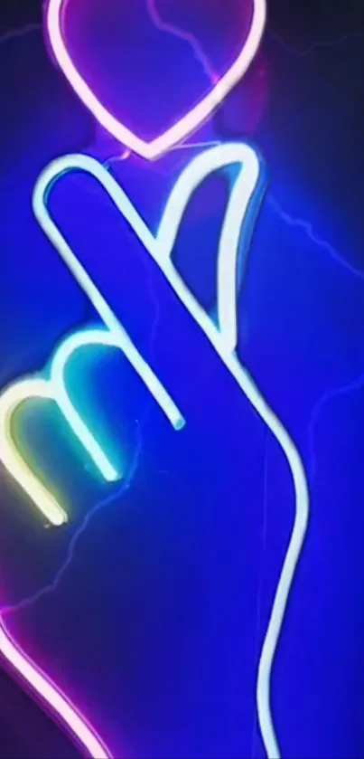 Neon heart gesture in vibrant colors.