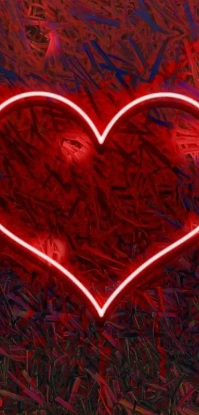 Neon heart glowing on abstract red background wallpaper.