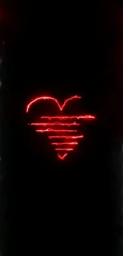 Neon heart glowing with red light on a dark background wallpaper.