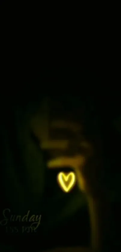 Mobile wallpaper with a neon heart glowing in dark ambiance.