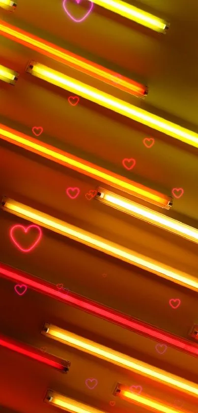 Colorful neon heart wallpaper with glowing light stripes.