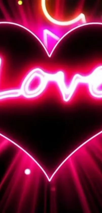 Neon pink heart with 'Love' glowing in center.