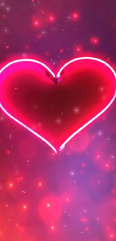 Mobile wallpaper with neon glowing heart design.