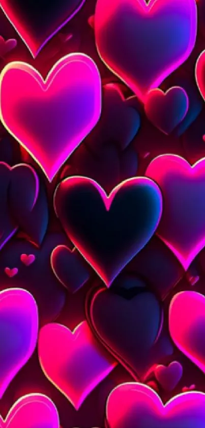 Colorful neon heart wallpaper with pink and purple glow.