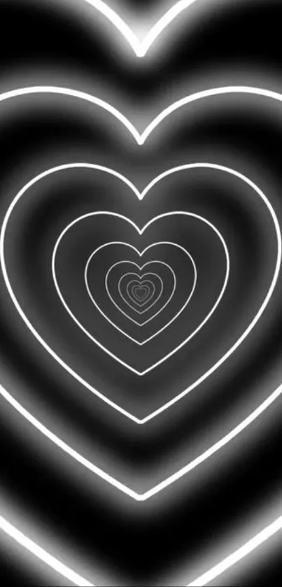 Black and white neon heart design wallpaper with a modern touch.