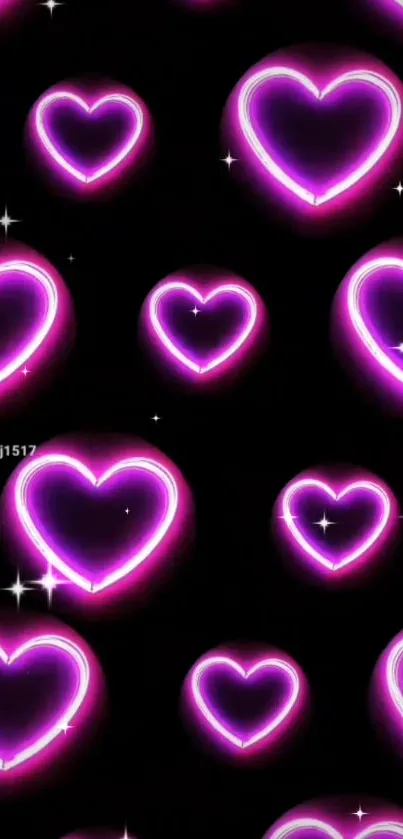 Neon pink heart wallpaper for mobile with black background.