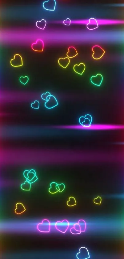 Colorful neon heart wallpaper for mobile.