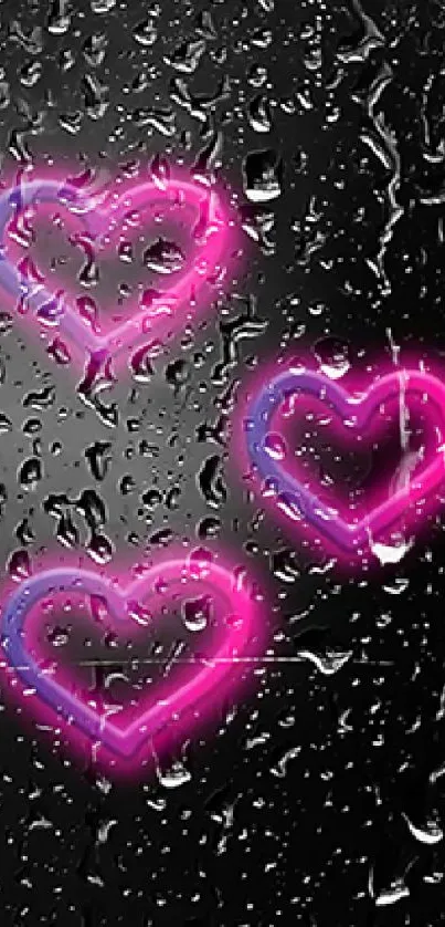 Neon pink heart wallpaper on black background.