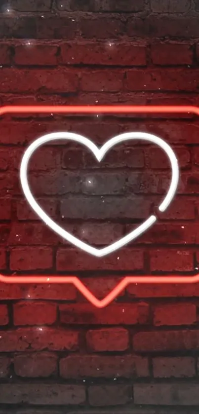 Neon heart on a rustic red brick wall.