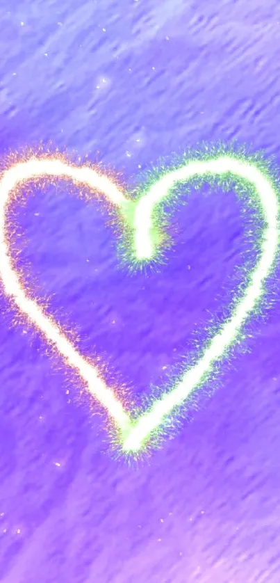 Neon heart on a vibrant purple background.