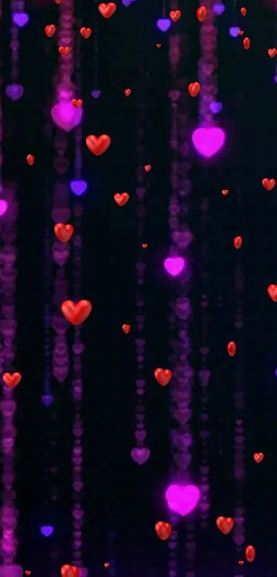 Neon heart wallpaper with purple background and red accents.