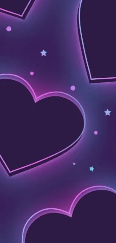 Neon heart wallpaper with a purple gradient and stars.