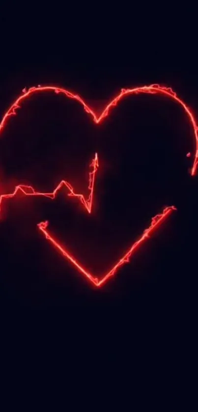 Neon heartbeat shaped like a heart.