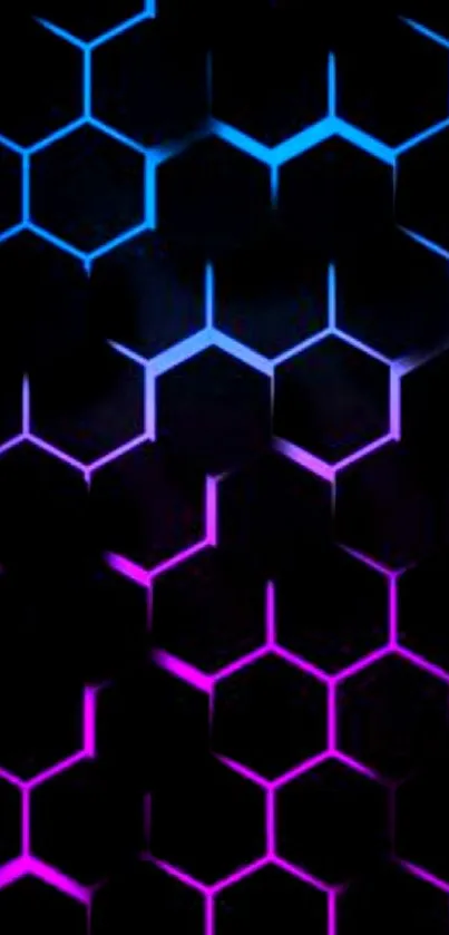 Neon hexagon pattern with black background in vibrant colors.