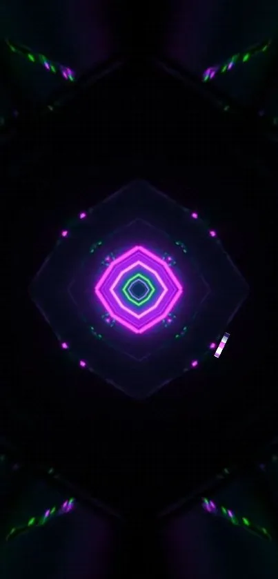 Futuristic neon hexagon mobile wallpaper with glowing colors.