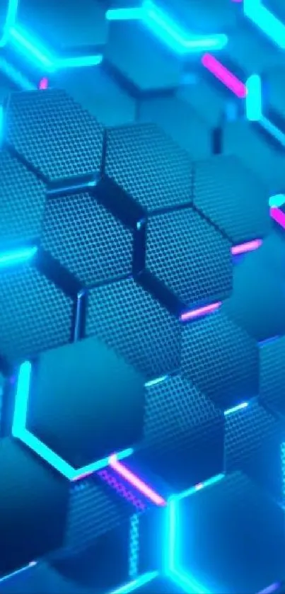 Futuristic neon hexagon wallpaper design.