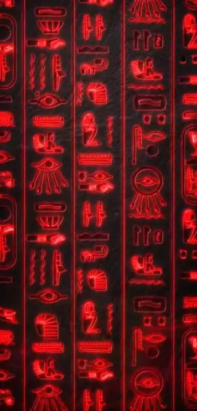 Neon hieroglyphics with red symbols on a dark background mobile wallpaper.