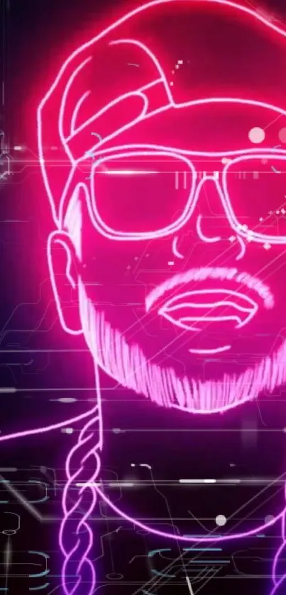 Neon pink hip hop figure on digital wallpaper