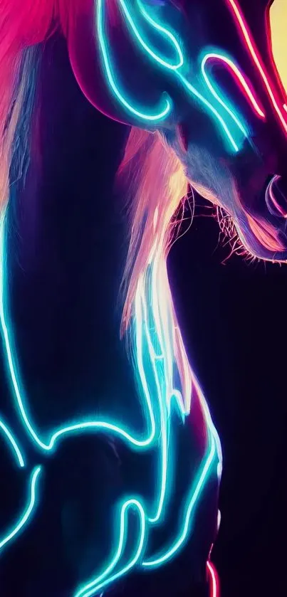 Neon horse with vibrant glowing colors on a dark background.