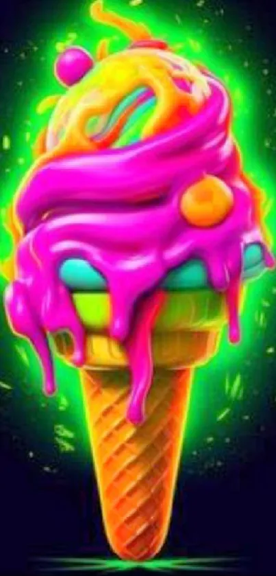 Neon fantasy ice cream cone with vibrant colors.