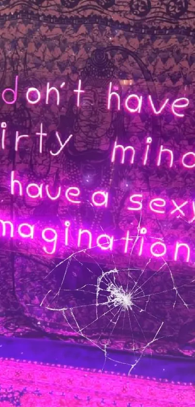 Neon quote wallpaper with inspirational message in purple hues.