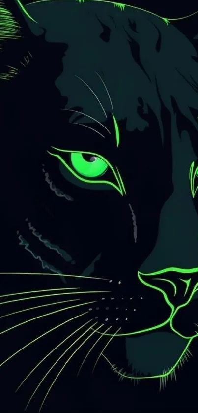 Neon green jaguar wallpaper with dark background.