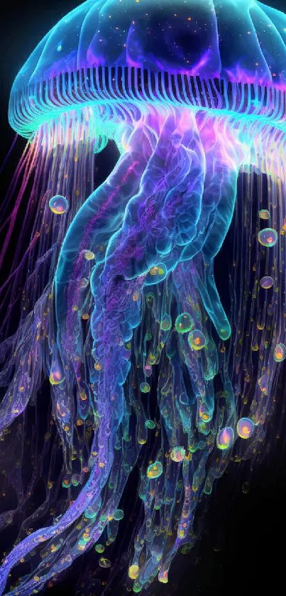 Mesmerizing neon jellyfish with vibrant colors and a glowing effect.