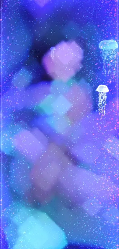 Vibrant neon jellyfish with blue hues on phone wallpaper.