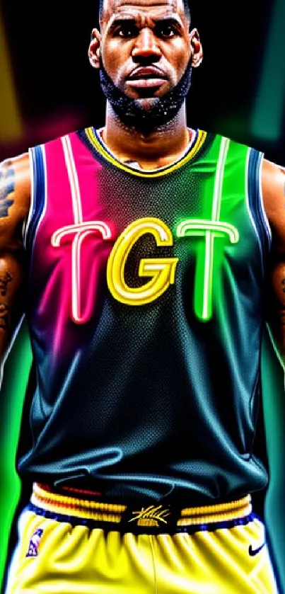 Athlete in neon jersey, vibrant sports wallpaper.