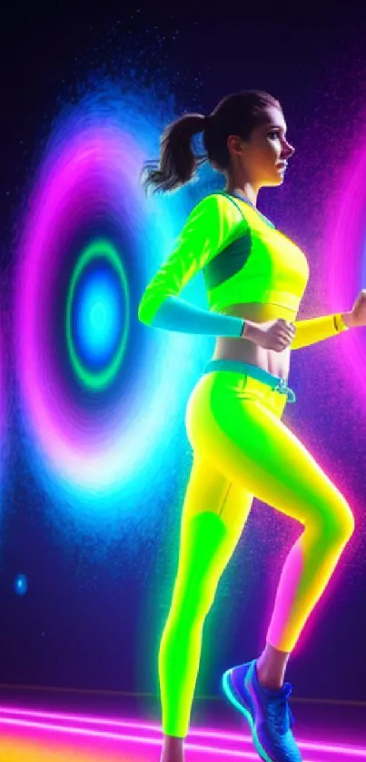 Neon jogger against a vibrant gradient background in digital art style.