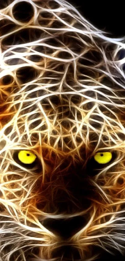 Neon jungle cat with intricate glowing design in digital art format.