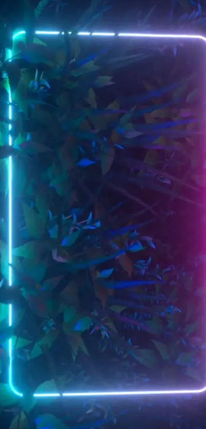 Neon jungle wallpaper with glowing plants.