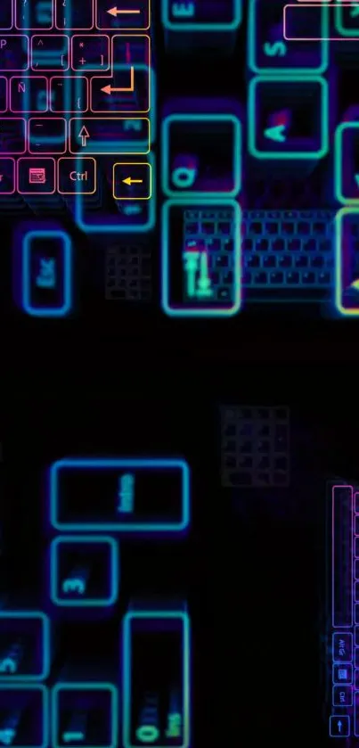 Vibrant neon keyboard with glowing colors.