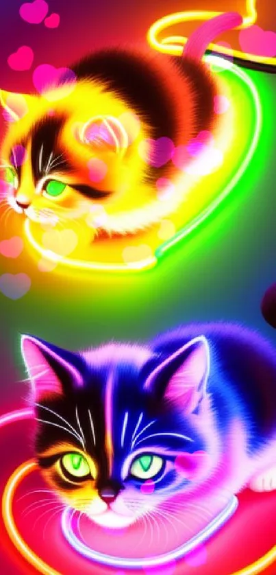 Colorful neon kittens glowing in vibrant neon lights.