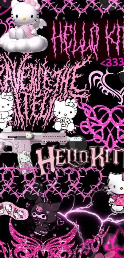 Hello Kitty neon pink aesthetic wallpaper with vibrant designs.