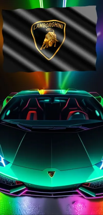 Vibrant neon Lamborghini car wallpaper with colorful lighting effects.