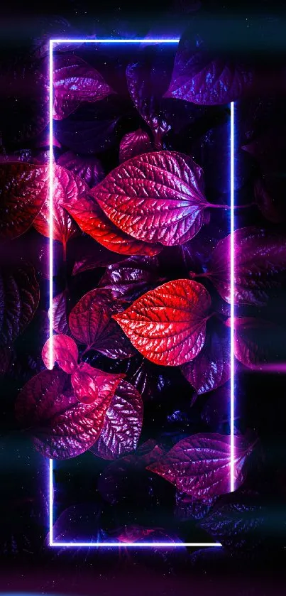 Neon pink and purple leaf art wallpaper.