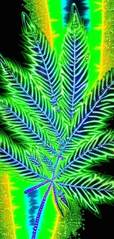 Vibrant neon leaf art wallpaper with electric green hues.