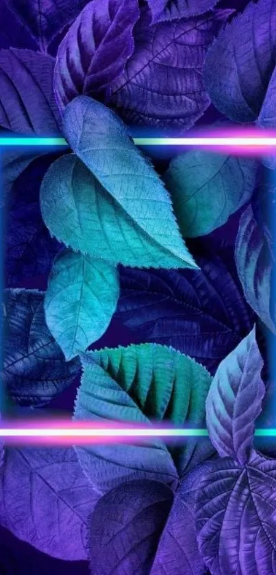 Neon leaves with a purple background and vibrant colors.