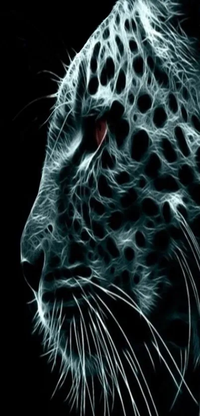 Neon-style leopard art on a dark background.