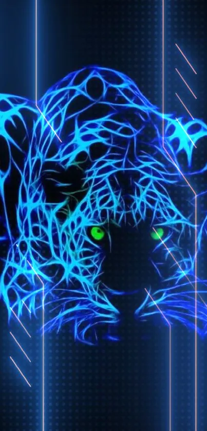 Neon leopard art with blue glow on black background.