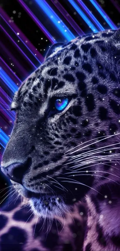 Leopard with vibrant neon and futuristic lines, perfect for mobile wallpaper.