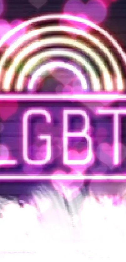 Neon LGBT pride wallpaper with rainbow colors on a dark background.