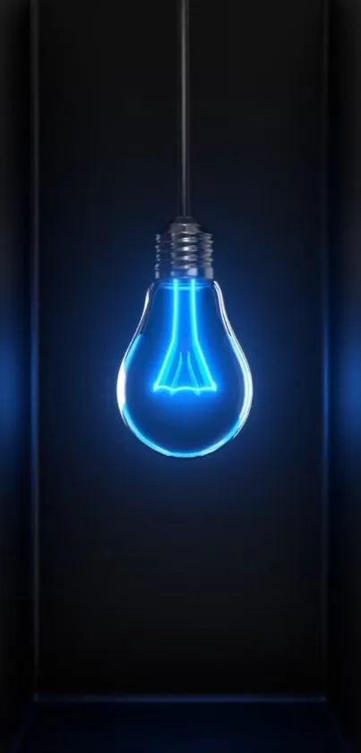 Neon blue light bulb on a black background wallpaper.