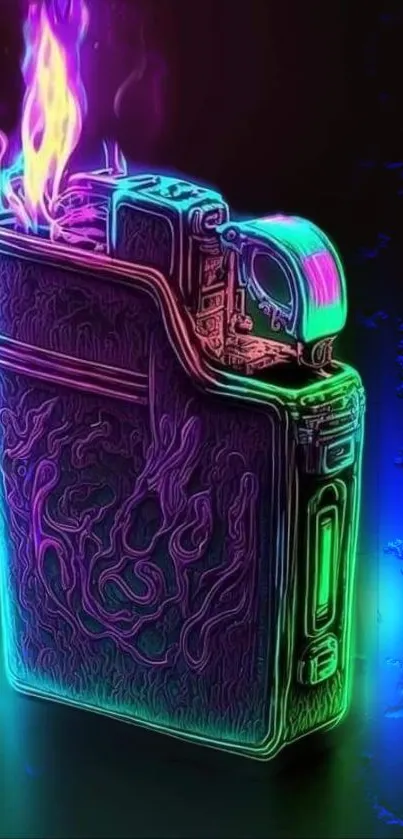 Neon lighter with vivid colors in digital art style, glowing brightly.