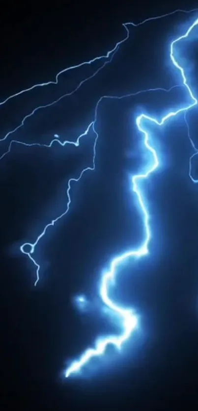 Dynamic neon blue lightning streaks on a dark background wallpaper.