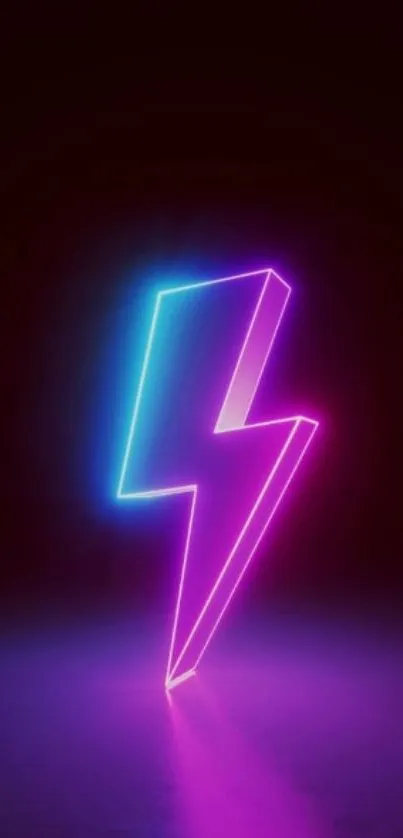 Neon lightning design in pink and blue with a dark background.