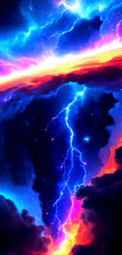 Vibrant neon lightning storm mobile wallpaper.