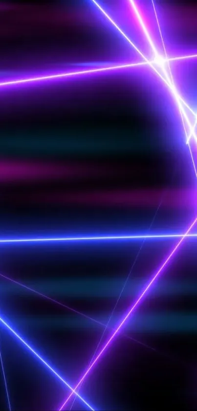 Vibrant neon lines on a mobile wallpaper in purple and blue hues.