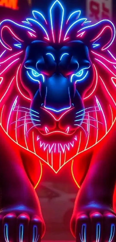 Vibrant neon lion digital art wallpaper